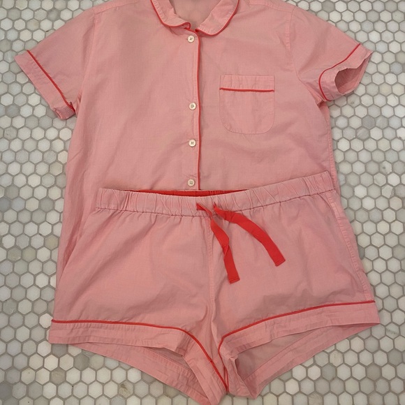 J. Crew Pink Pajama Set Shorts/Short Sleeve. Large - Picture 2 of 10